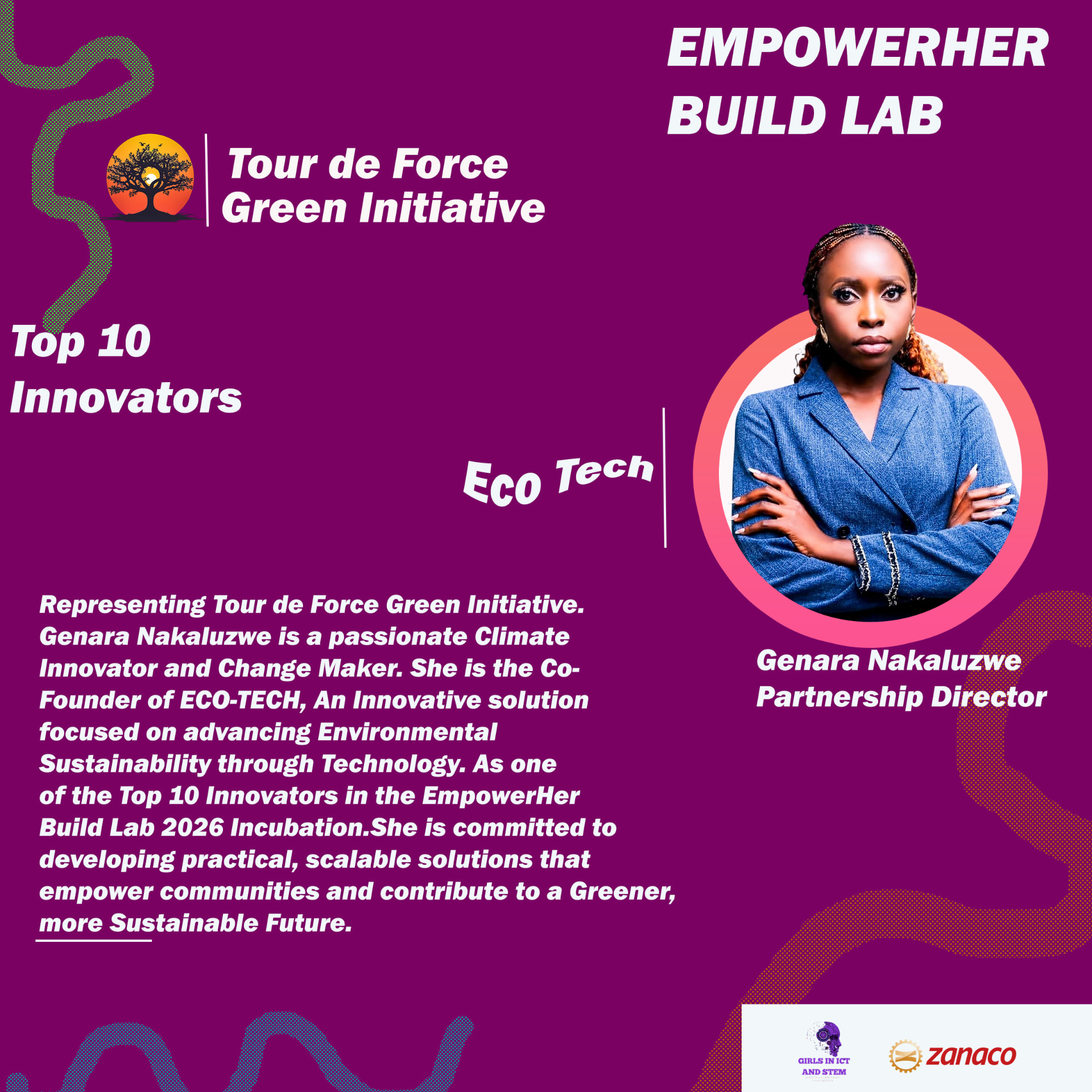 EmpowerHer Build Her Lab poster featuring Genera Nakaluzwe